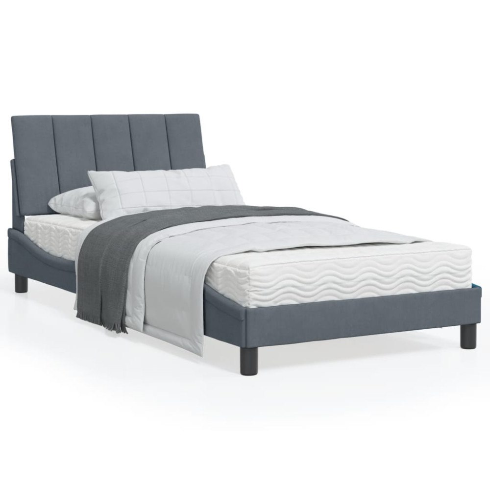 vidaXL Bed Frame with LED without Mattress "Hanko" Dark Grey 100x200 cm Velvet