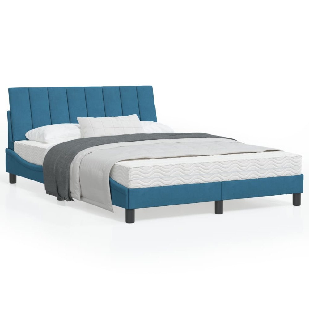vidaXL Bed Frame with LED without Mattress "Hanko" Blue 140x190 cm Velvet