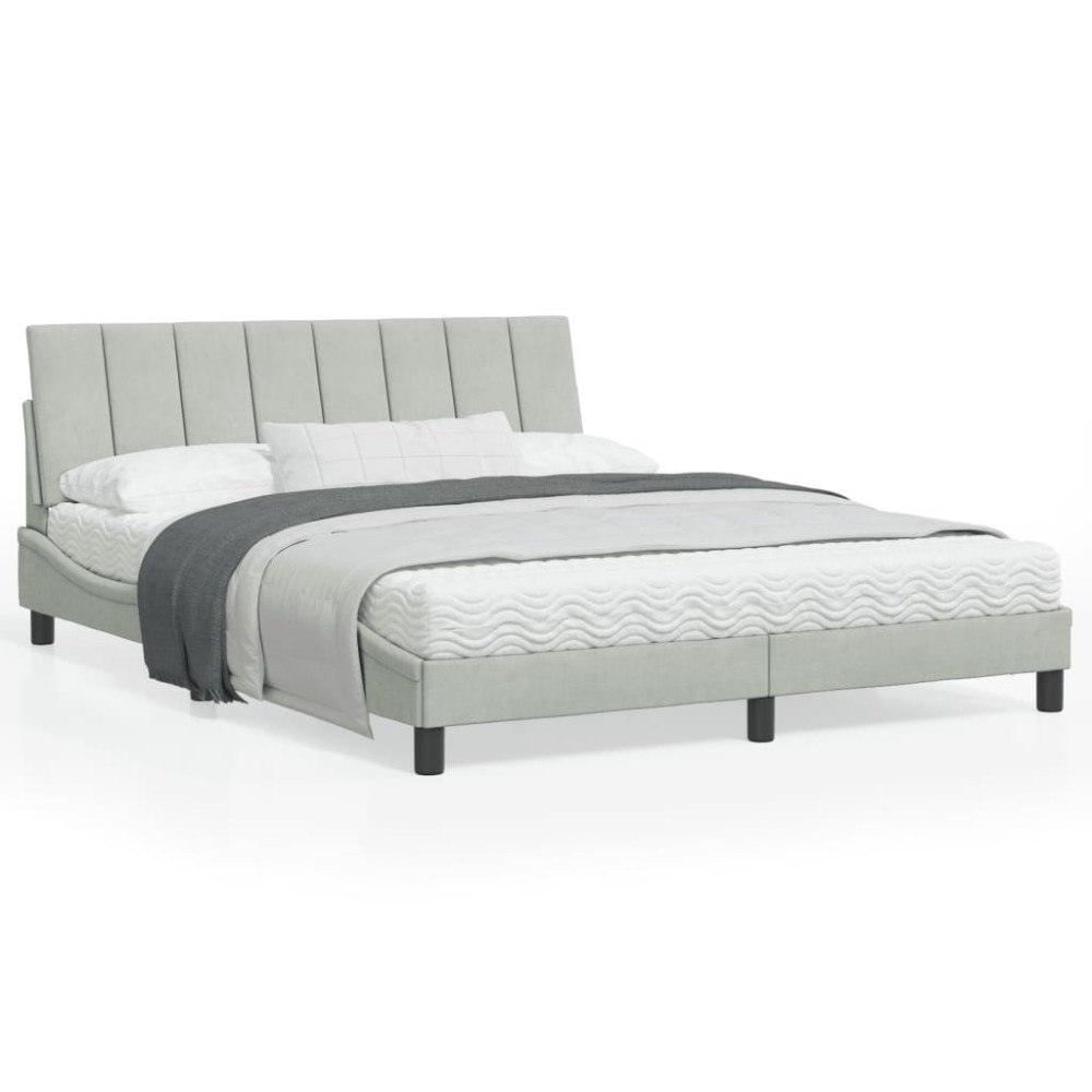 vidaXL Bed Frame with LED without Mattress "Hanko" Light Grey 160x200 cm Velvet