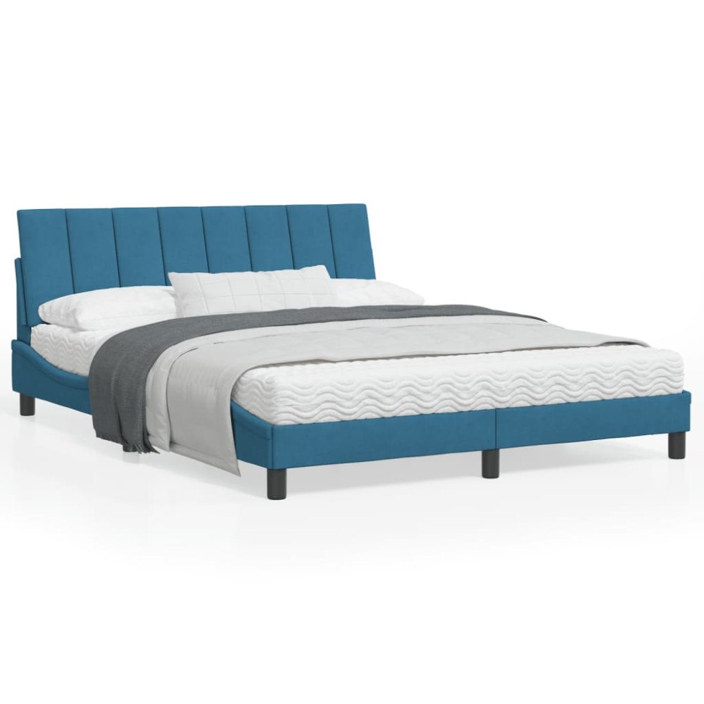 vidaXL Bed Frame with LED without Mattress "Hanko" Blue 160x200 cm Velvet