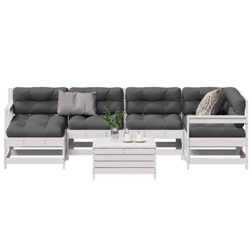 vidaXL Loungegrupp med dynor 7 delar vit massiv furu