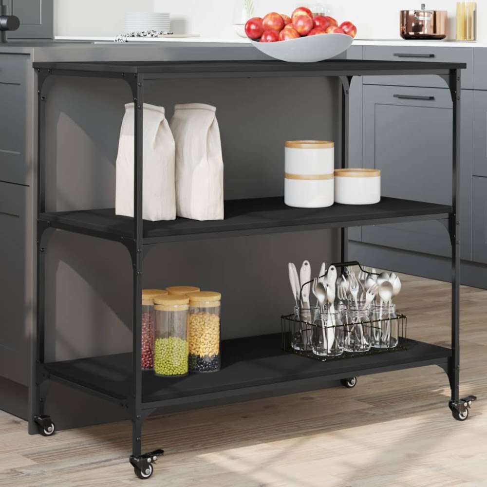vidaXL Köksvagn svart 102x50x95 cm konstruerat trä