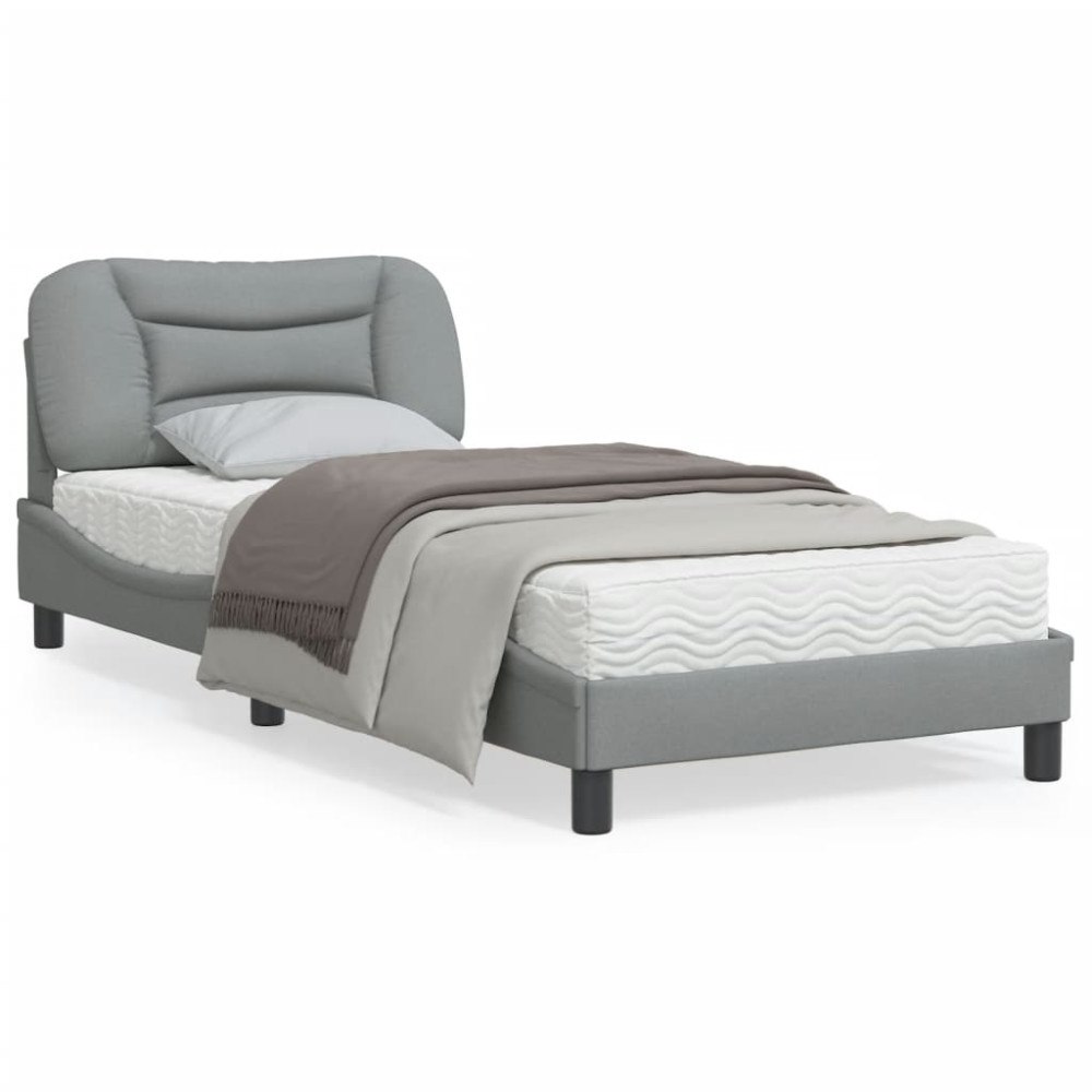 vidaXL Bed Frame with LED without Mattress "Hvar" Light Grey 90x190 cm Fabric