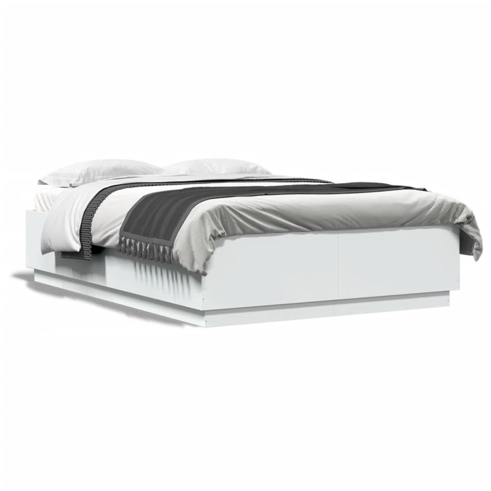 vidaXL Sängram med LEDs vit 150x200 cm konstruerad trä