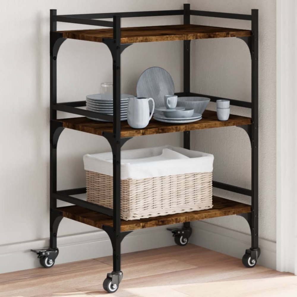 vidaXL Köksvagn rökfärgad ek 50x35x75,5 cm konstruerat trä