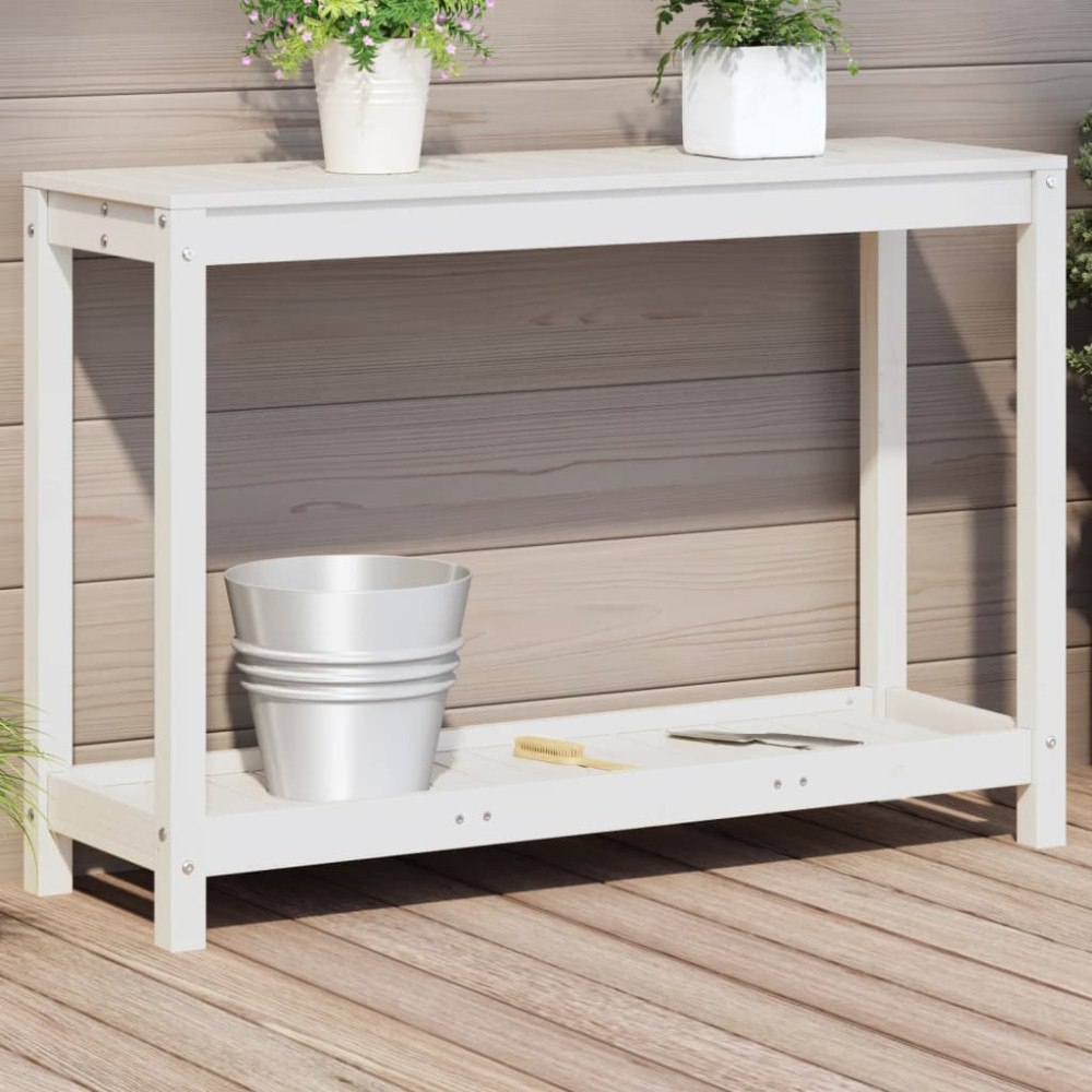 vidaXL Växtbord med hylla vit 108x35x75 cm massivt furu