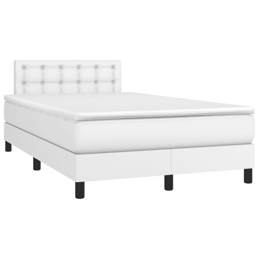 vidaXL Ramsäng med madrass & LED vit 120x190 cm konstläder