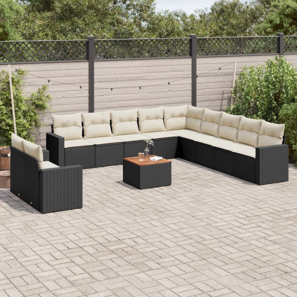 vidaXL Loungegrupp med dynor 12 delar svart konstrotting