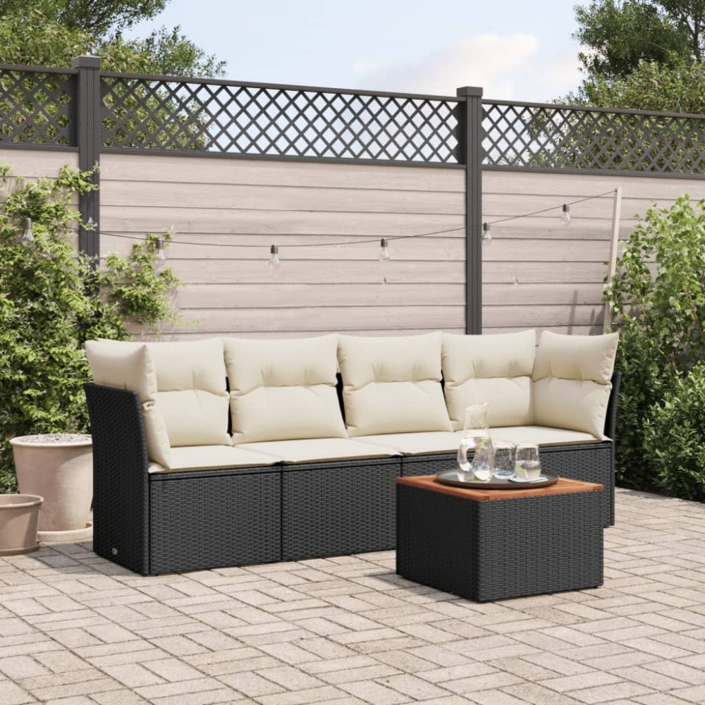 vidaXL Loungegrupp för trädgården med dynor 5 delar svart konstrotting