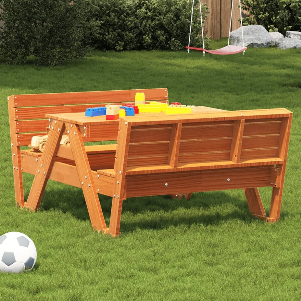 vidaXL Picknickbord för barn vaxad brun 88x122x58 cm massiv furu