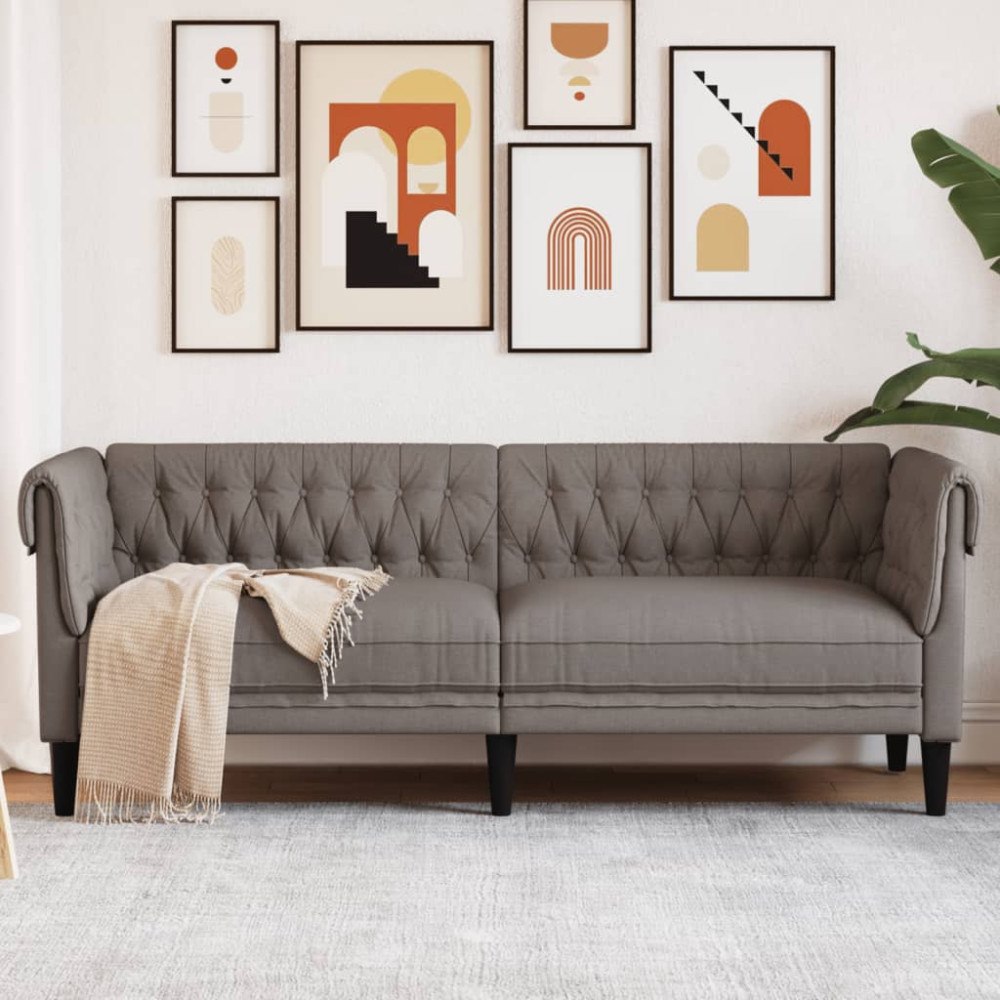 vidaXL Chesterfieldsoffa 3-sits taupe tyg