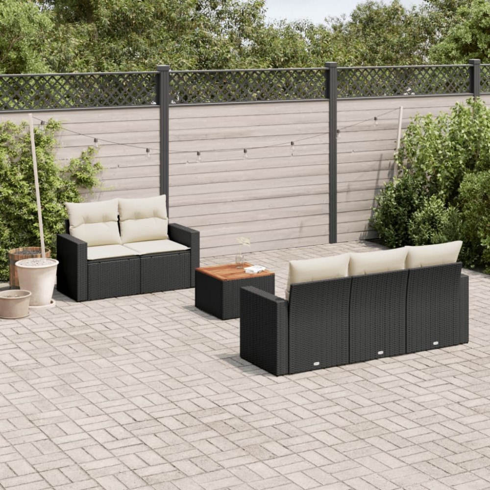 vidaXL Loungegrupp med dynor 6 delar svart konstrotting