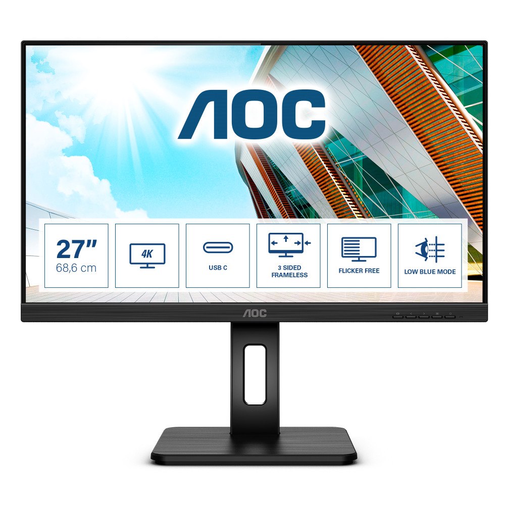 AOC AOC U27P2CA platta pc-skärmar 68,6 cm (27") 3840 x 2160 pixlar 4K Ultra HD LED Svart