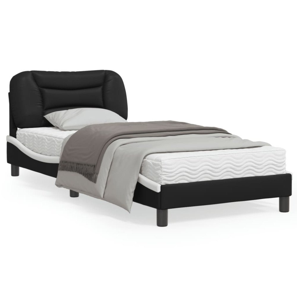 vidaXL Bed Frame with LED without Mattress "Hvar" Black and White 90x200 cm