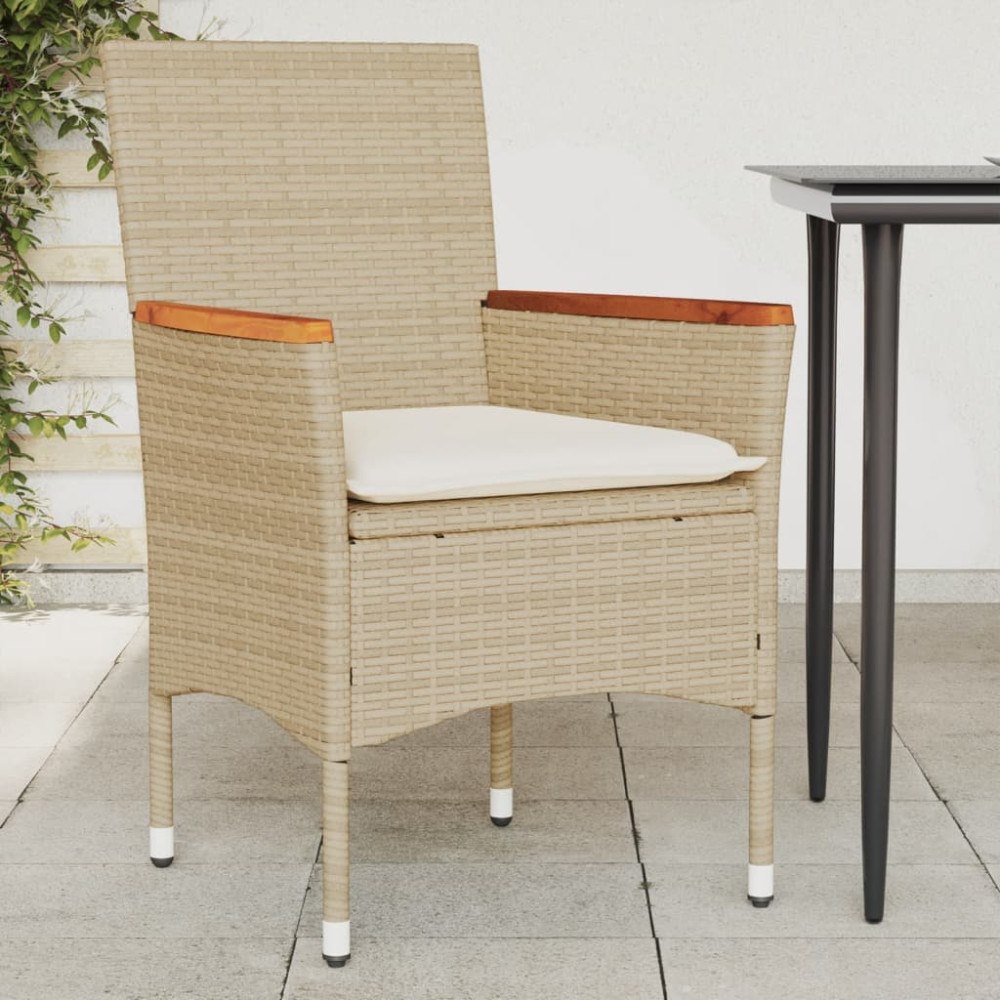 vidaXL Trädgårdsstolar med dynor 2 st beige konstrotting