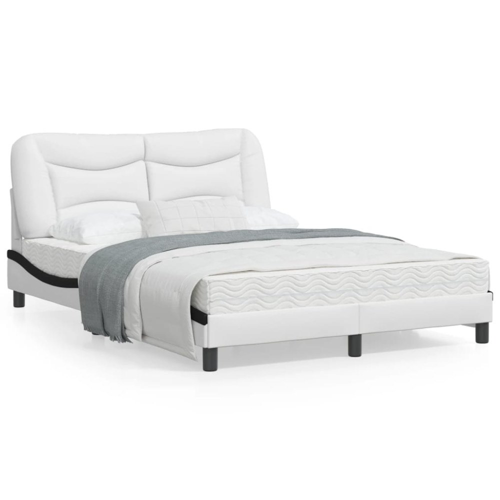 vidaXL Bed Frame with LED without Mattress "Hvar" White and Black 140x190 cm