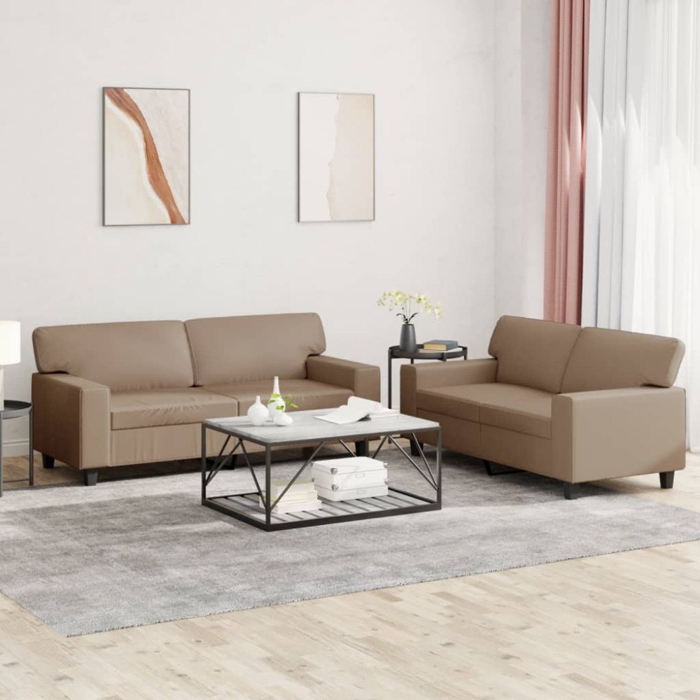 vidaXL Soffgrupp 2 delar cappuccino konstläder