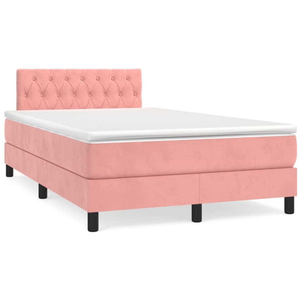 vidaXL Ramsäng med madrass & LED rosa 120x190 cm sammet