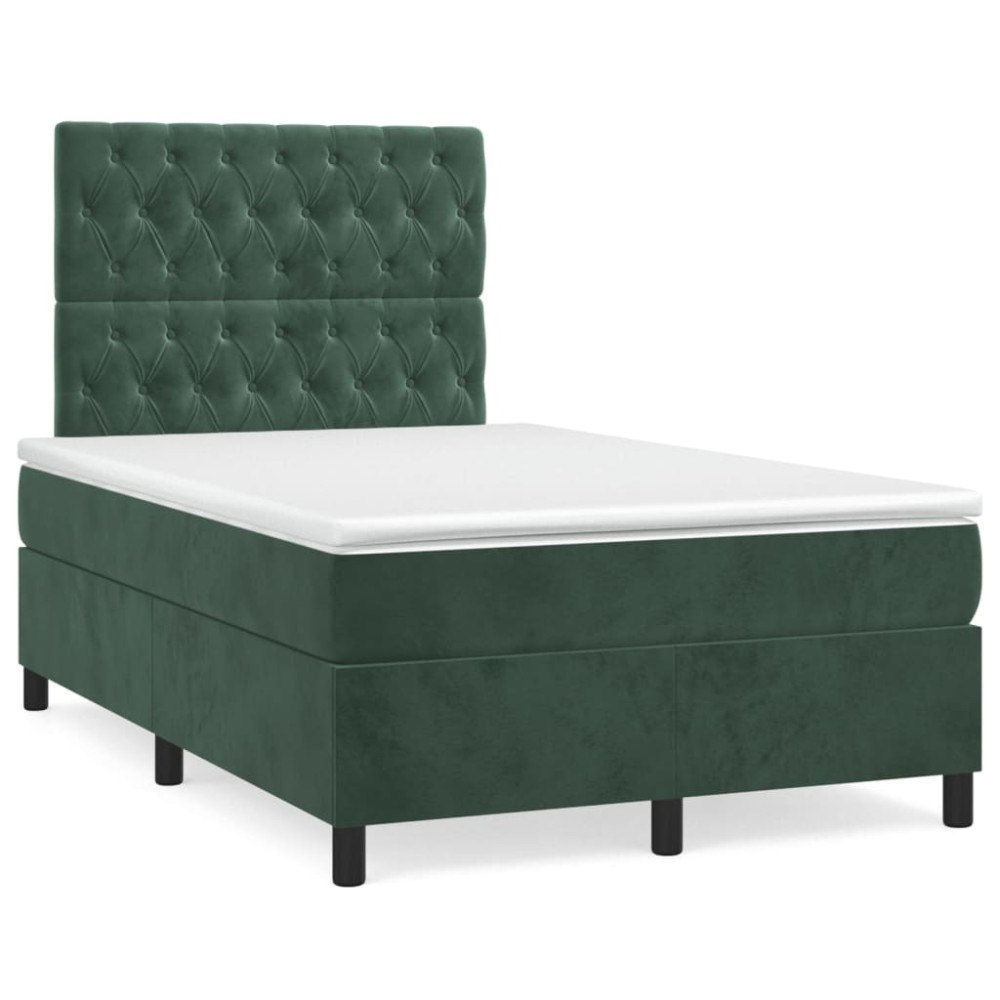 vidaXL Ramsäng med madrass mörkgrön 120x190 cm sammet