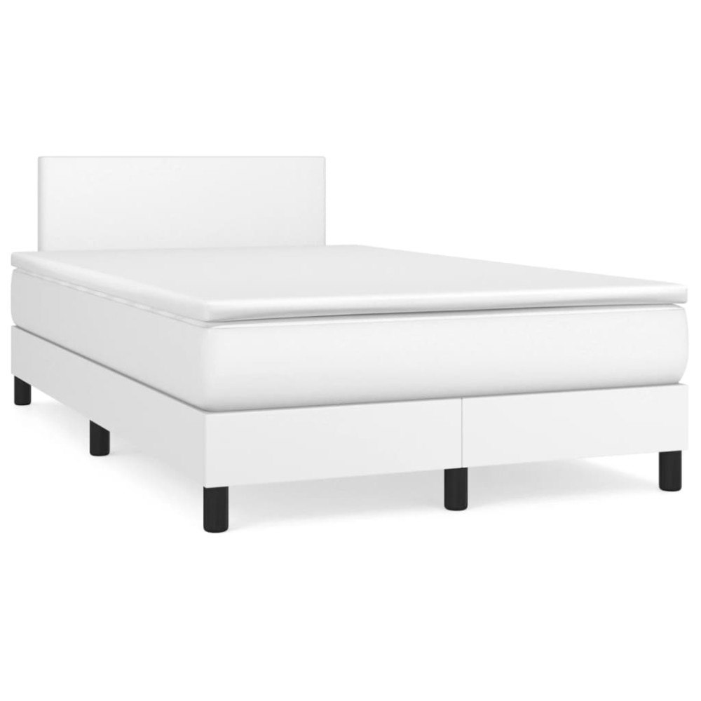 vidaXL Ramsäng med madrass & LED vit 120x190 cm konstläder