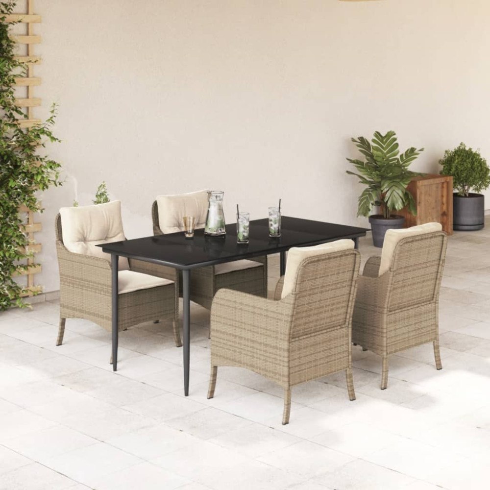 vidaXL Matgrupp för trädgården med dynor 5 delar beige konstrotting