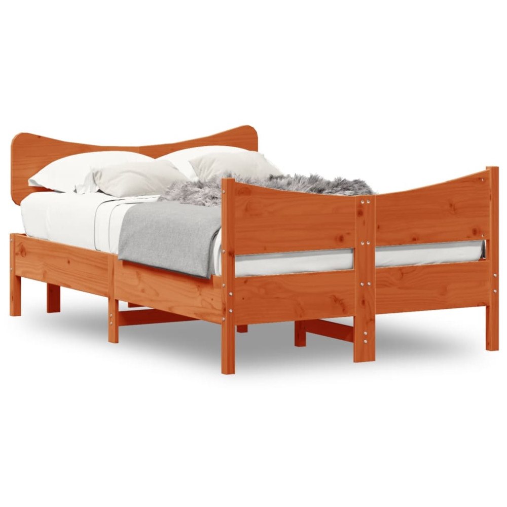 vidaXL Sängram utan madrass vaxbrun 120x190 cm massiv furu