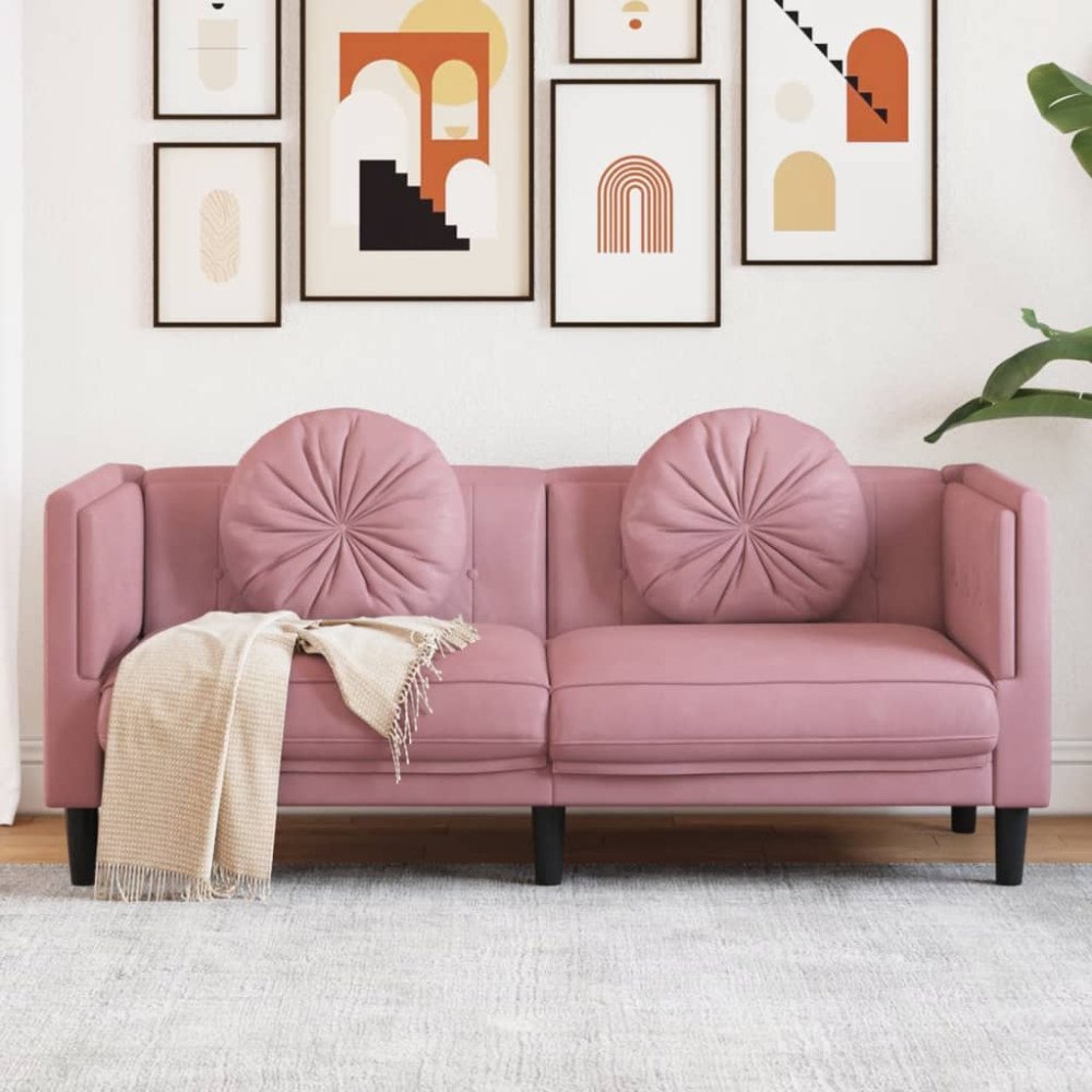 vidaXL Soffa med kuddar 2-sits rosa sammet