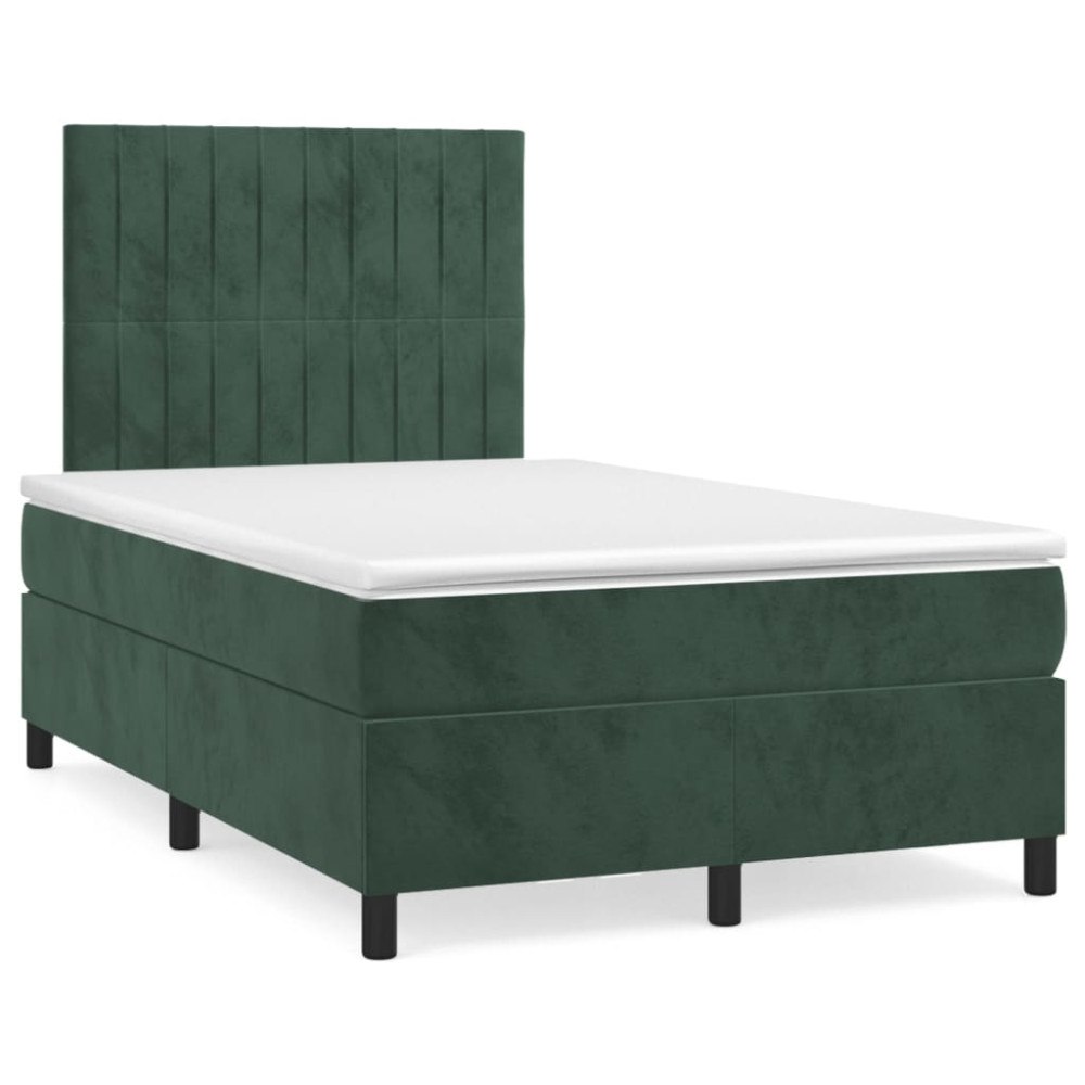 vidaXL Ramsäng med madrass & LED mörkgrön 120x190 cm sammet