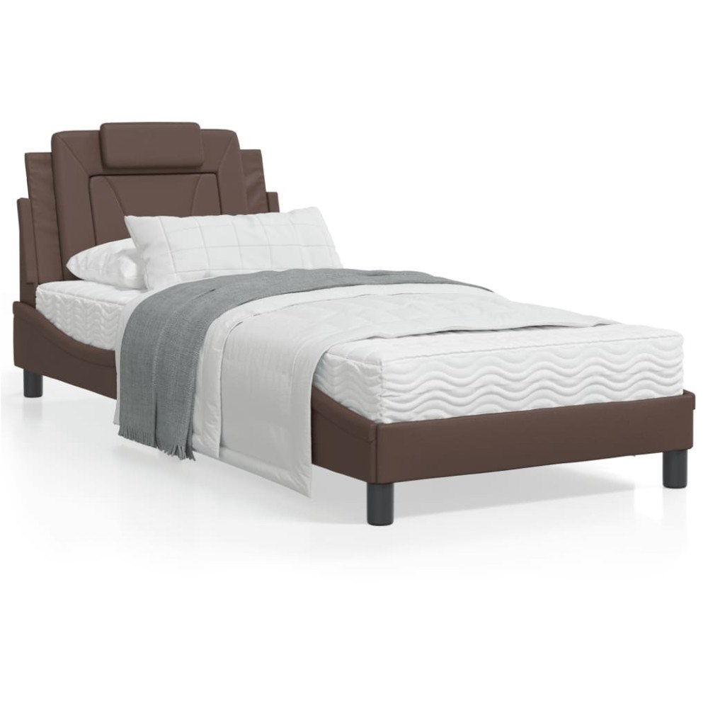 vidaXL Säng med madrass brun 90x190 cm konstläder