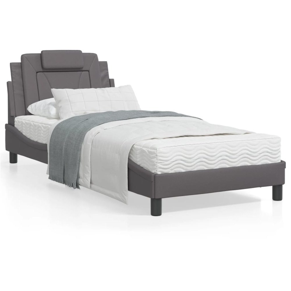 vidaXL Bed "Viana" with Mattress Grey 90x190 cm Faux Leather
