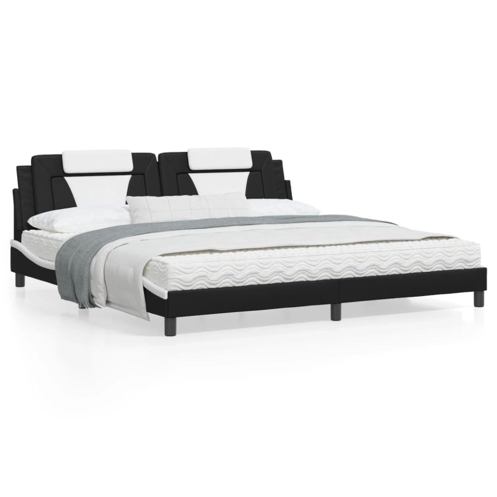 vidaXL Bed "Viana" with Mattress Black and White 200x200 cm Faux Leather