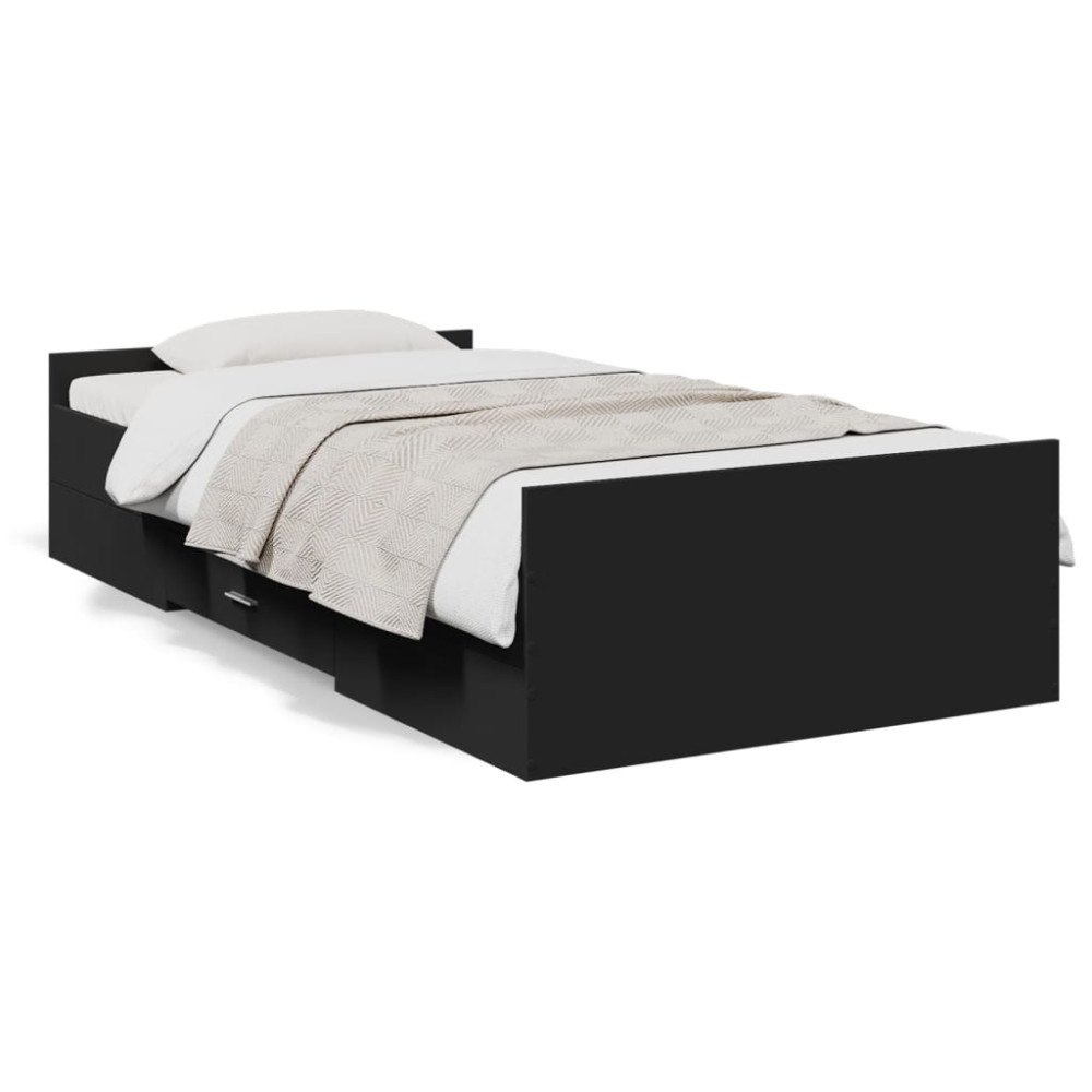 vidaXL Sängram med lådor svart 75x190 cm konstruerad trä