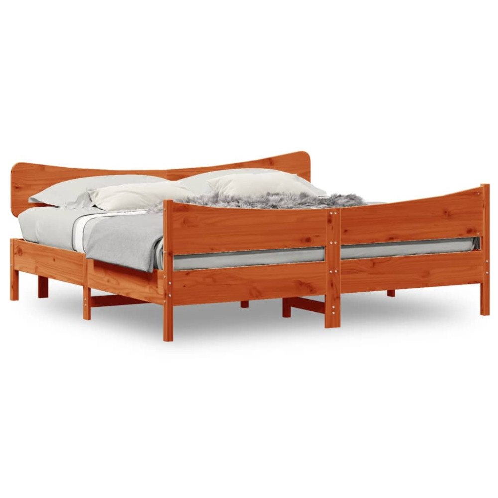 vidaXL Sängram utan madrass vaxbrun 180x200 cm massiv furu
