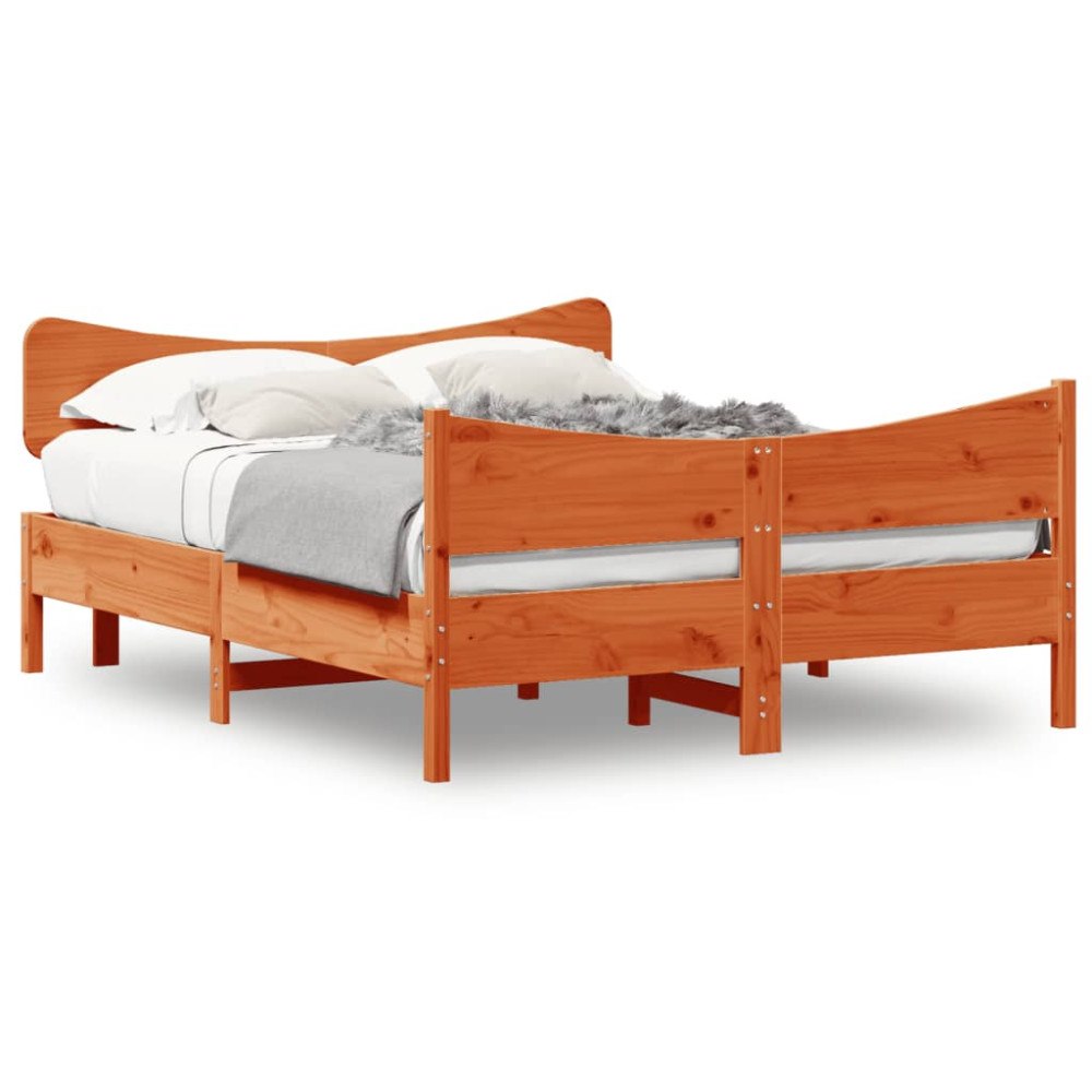 vidaXL Sängram utan madrass vaxbrun 140x190 cm massiv furu