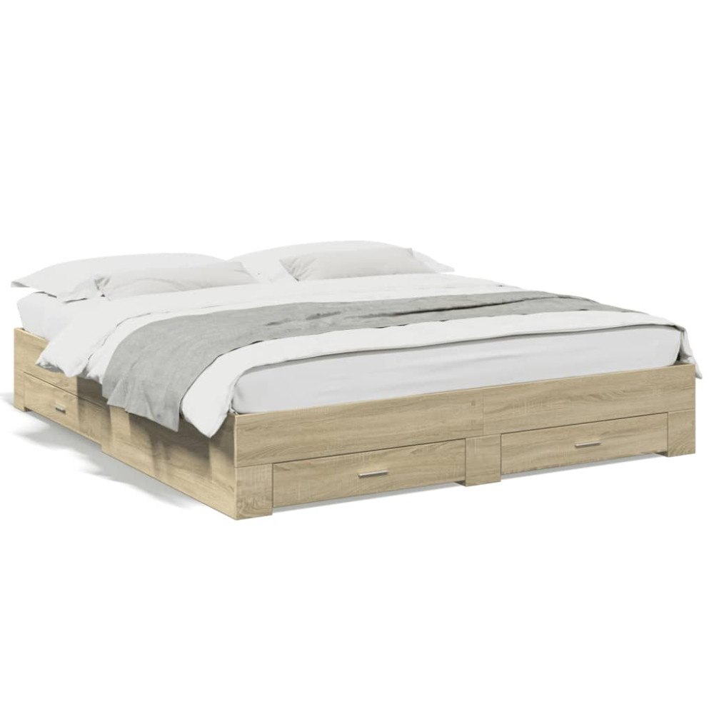 vidaXL Sängram med lådor sonoma-ek 200x200 cm konstruerat trä