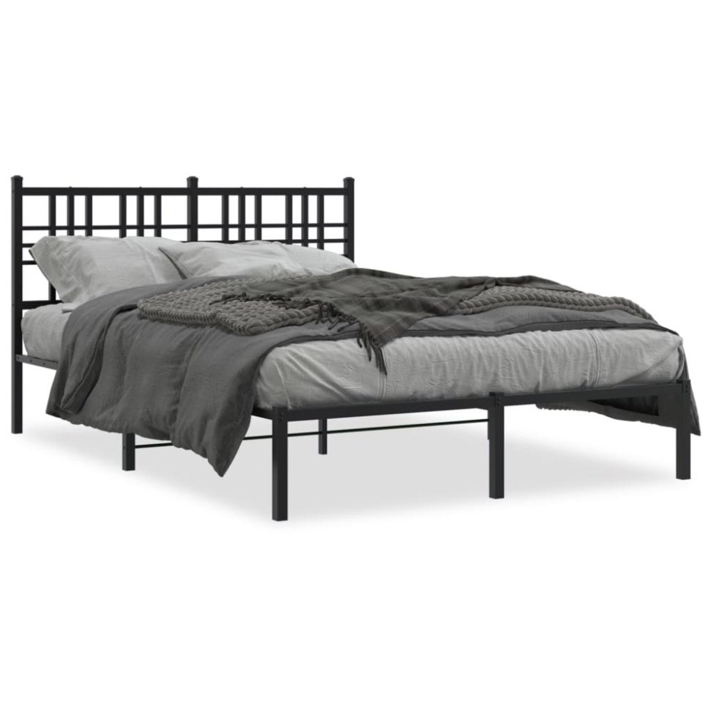 vidaXL Sängram med huvudgavel metall svart 140x190 cm