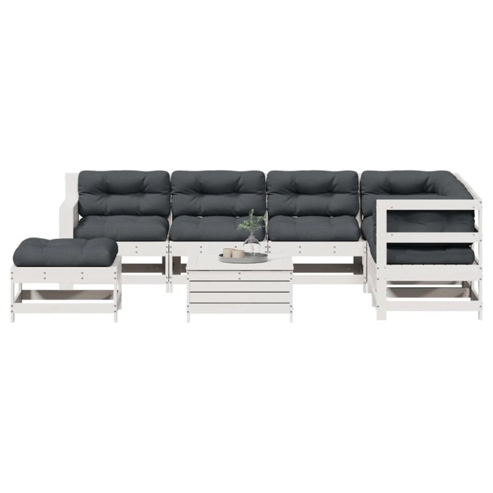 vidaXL Loungegrupp med dynor 8 delar vit massiv furu