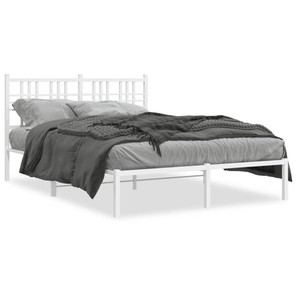 vidaXL Sängram med huvudgavel metall vit 140x190 cm