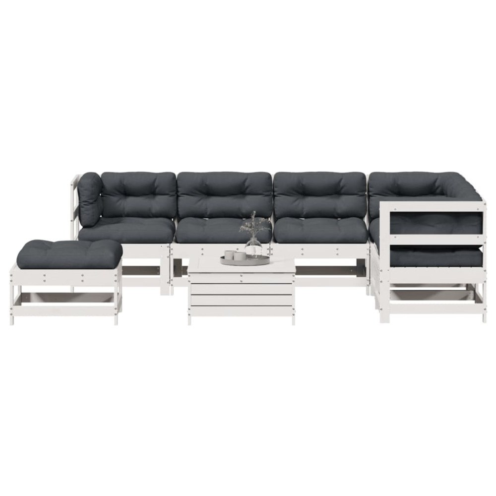 vidaXL Loungegrupp med dynor 8 delar vit massiv furu
