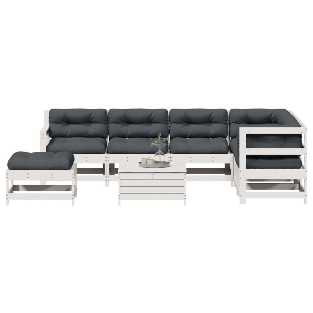 vidaXL Loungegrupp med dynor 8 delar vit massiv furu