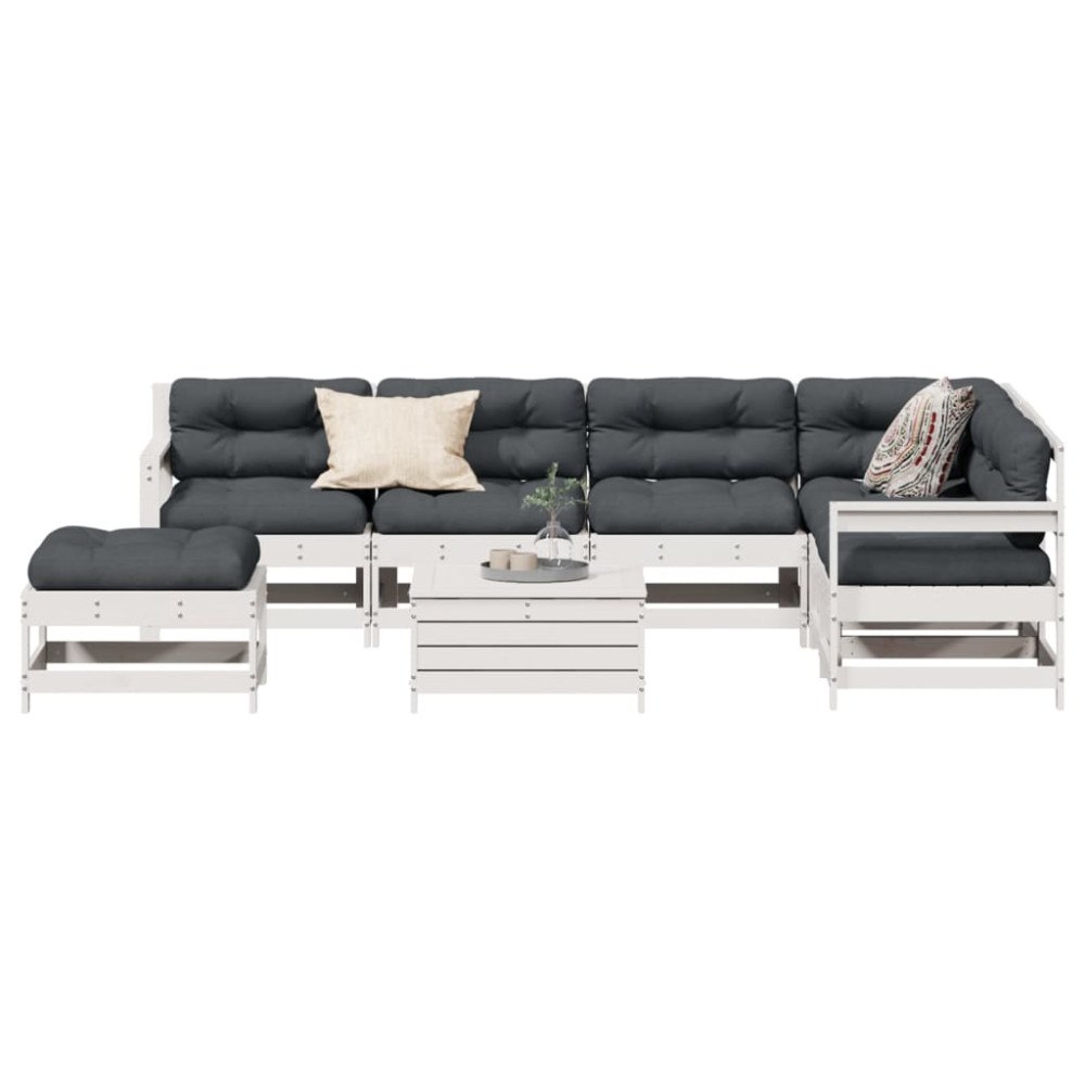 vidaXL Loungegrupp med dynor 8 delar vit massiv furu