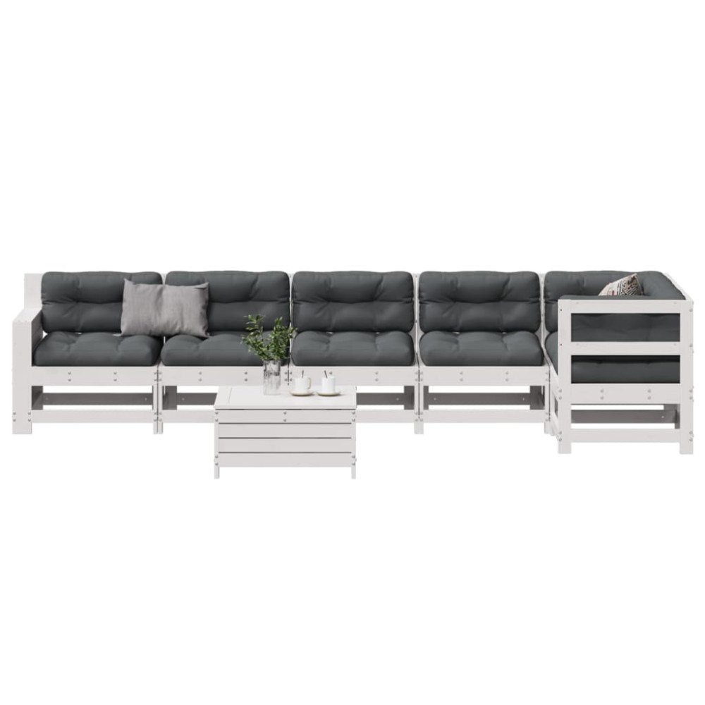 vidaXL Loungegrupp med dynor 7 delar vit massiv furu