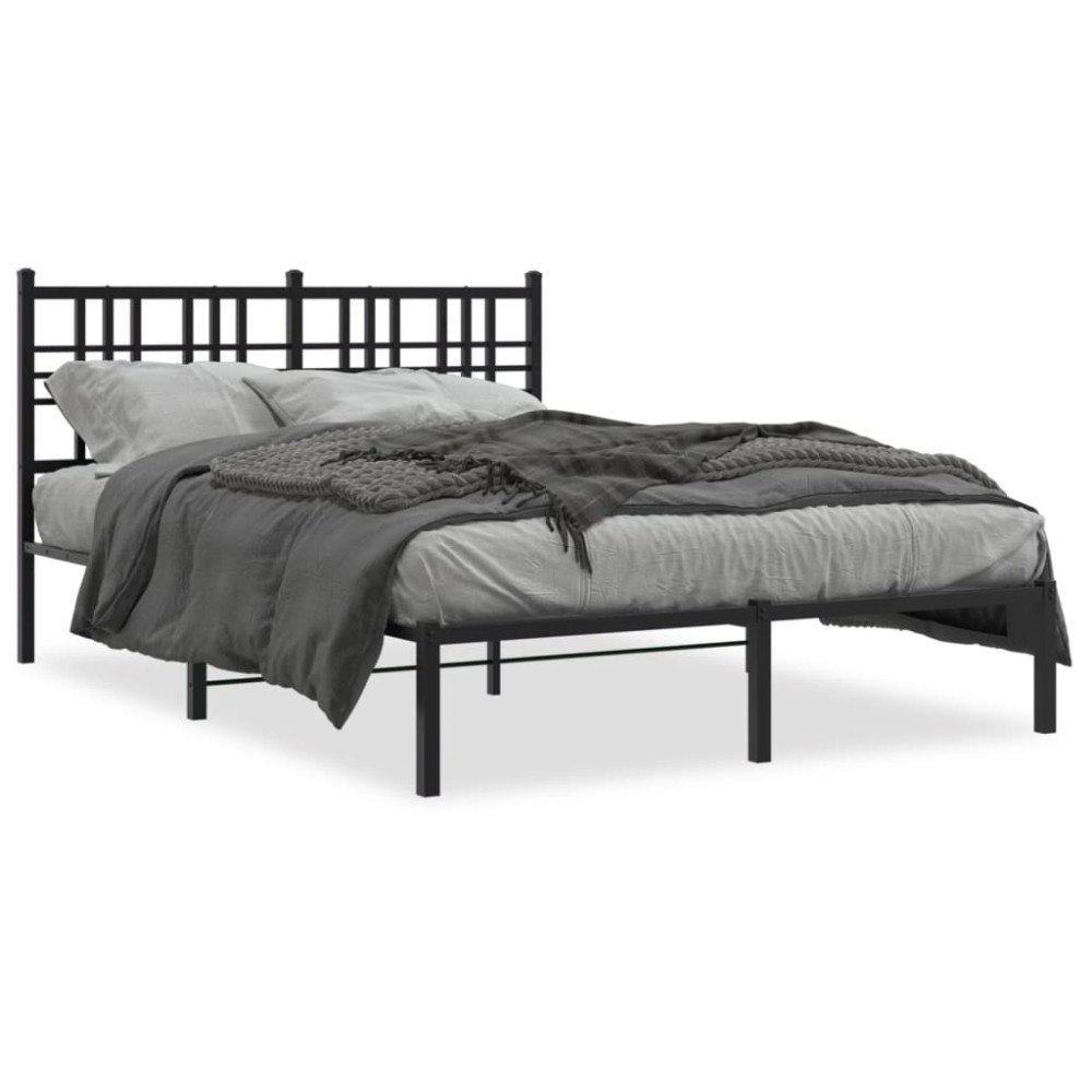 vidaXL Sängram med huvudgavel metall svart 135x190 cm