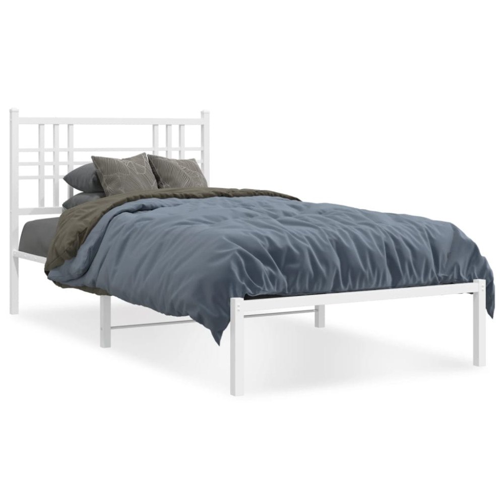 vidaXL Sängram med huvudgavel metall vit 100x200 cm