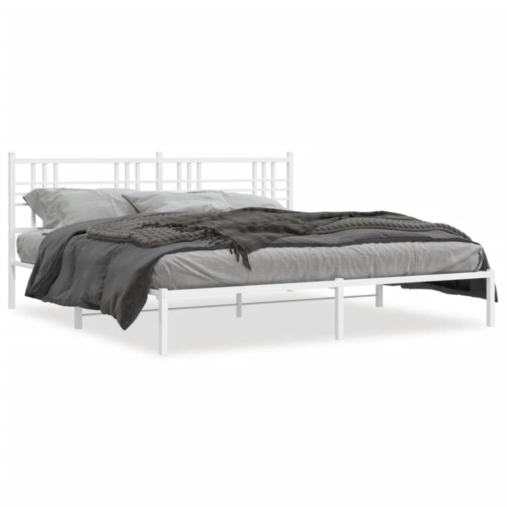vidaXL Sängram med huvudgavel metall vit 180x200 cm