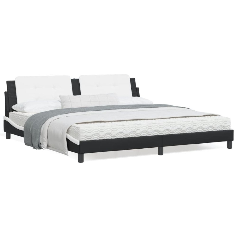 vidaXL Bed Frame with LED without Mattress "Zadar" Black and White 200x200 cm