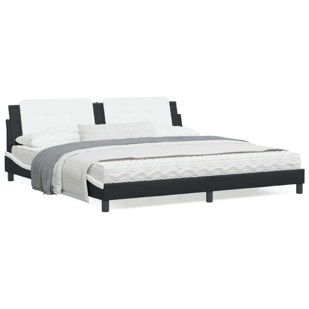vidaXL Bed with Mattress "Zadar" Black and White 200x200 cm Faux Leather