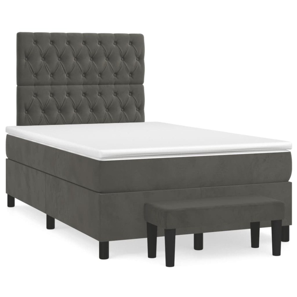 vidaXL Ramsäng med madrass mörkgrå 120x190 cm sammet
