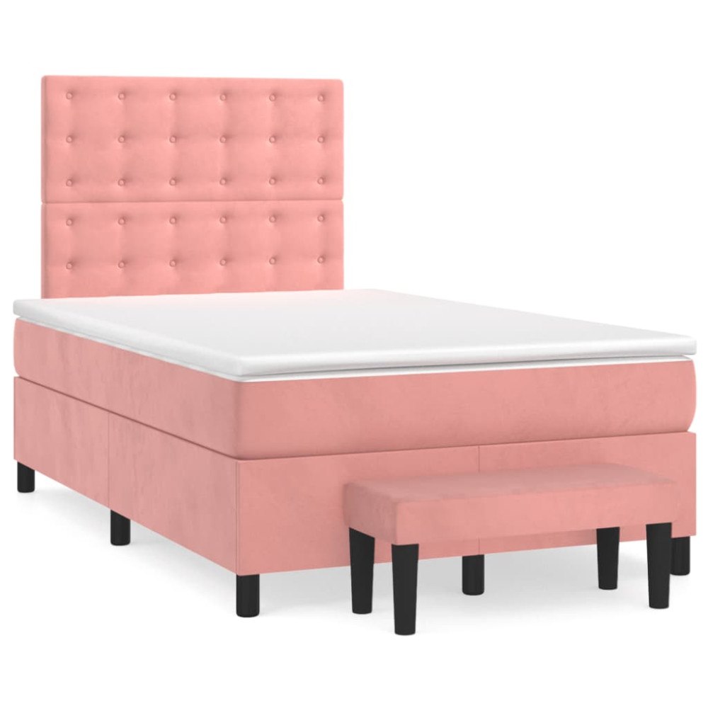vidaXL Ramsäng med madrass rosa 120x190 cm sammet