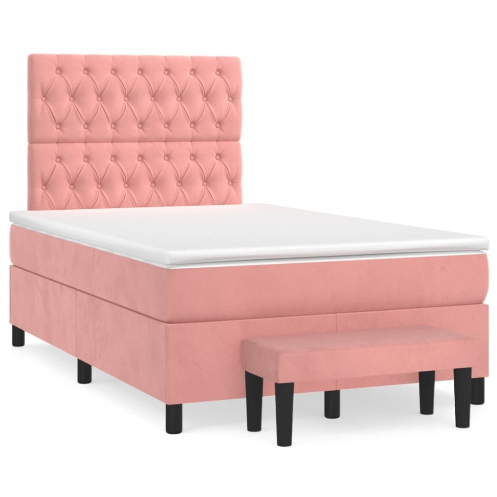 vidaXL Ramsäng med madrass rosa 120x190 cm sammet